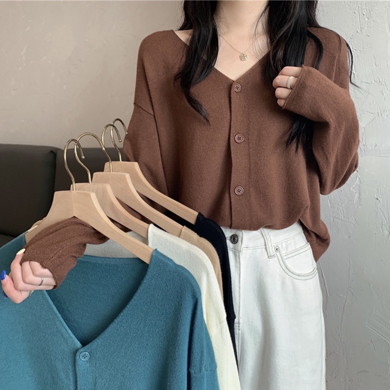 Áo Khoác cardigan Dệt Kim Tay Dài Cổ Chữ V Thời Trang Hàn Quốc Cho Nữ