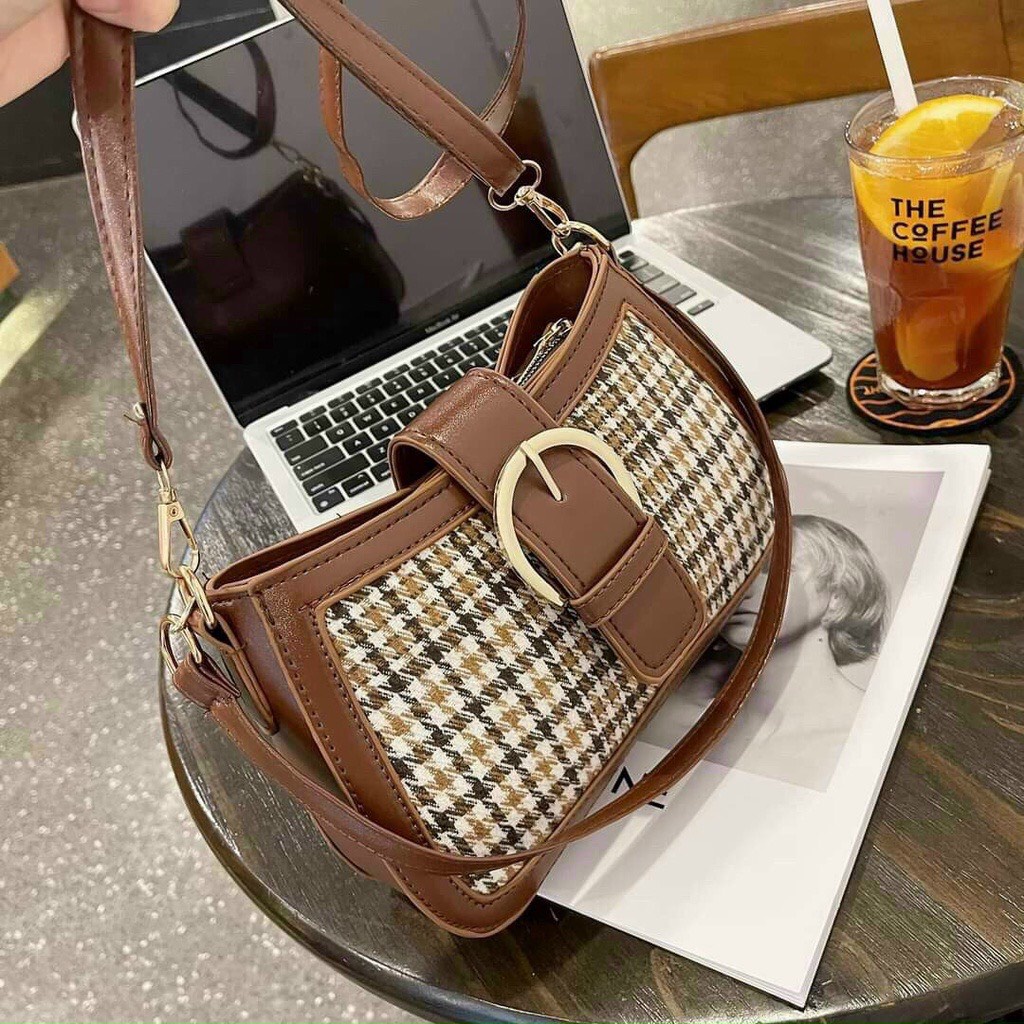 Túi xách nữ đeo chéo kẻ caro sz 25cm sang chảnh, túi đeo vai đẹp phong cách Hàn Quốc