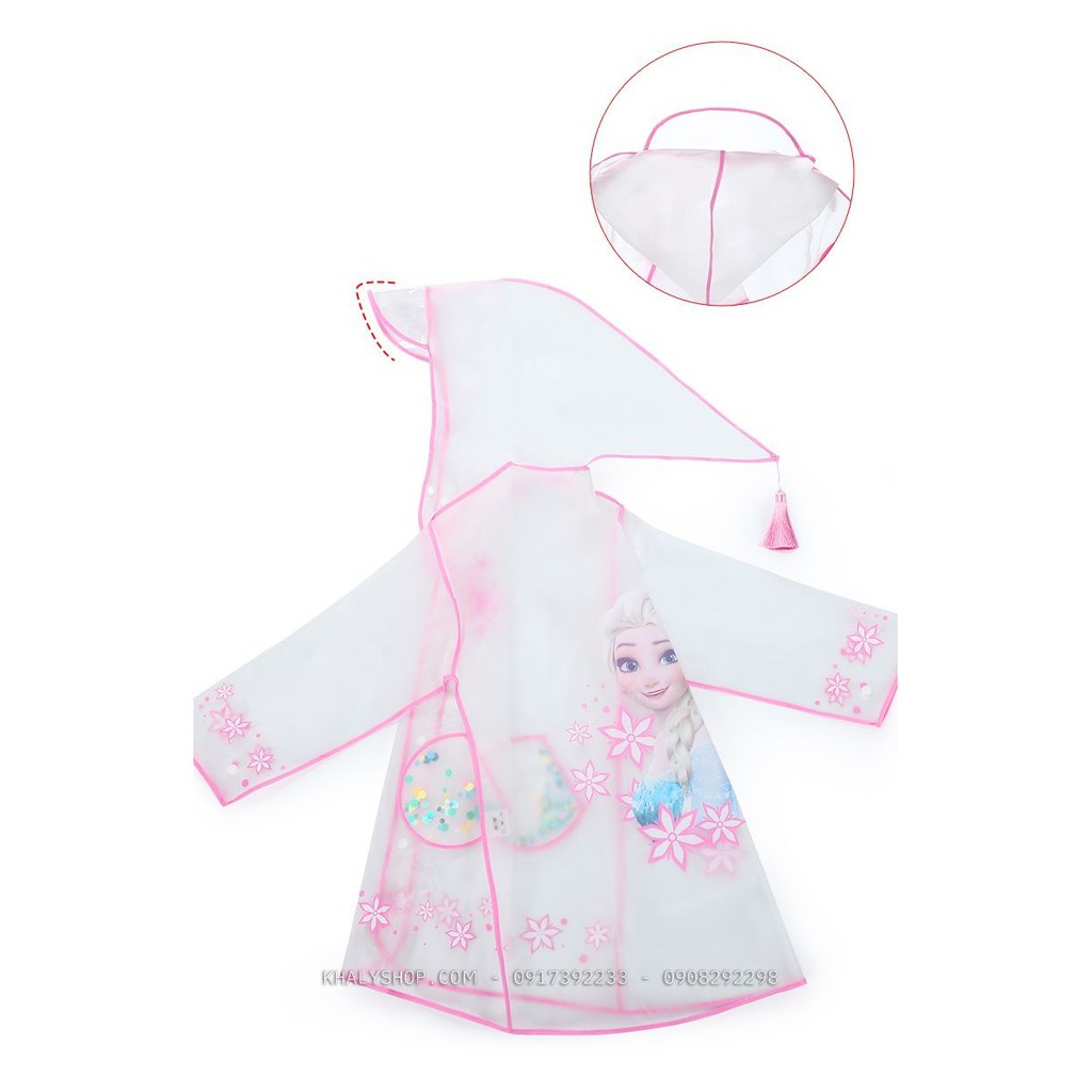 Áo mưa trong suốt hình công chúa Frozen Elsa và Anna màu hồng cho bé gái còn size (S,M,L,XL) - 98P4NDF19179QH