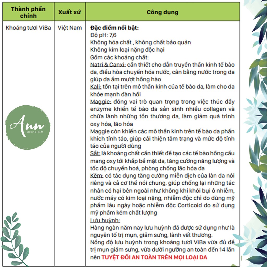 Xịt khoáng tươi ViBa 250ml cấp ẩm, dưỡng da, làm dịu, cân bằng da – Đại lý chính hãng Annshop | BigBuy360 - bigbuy360.vn