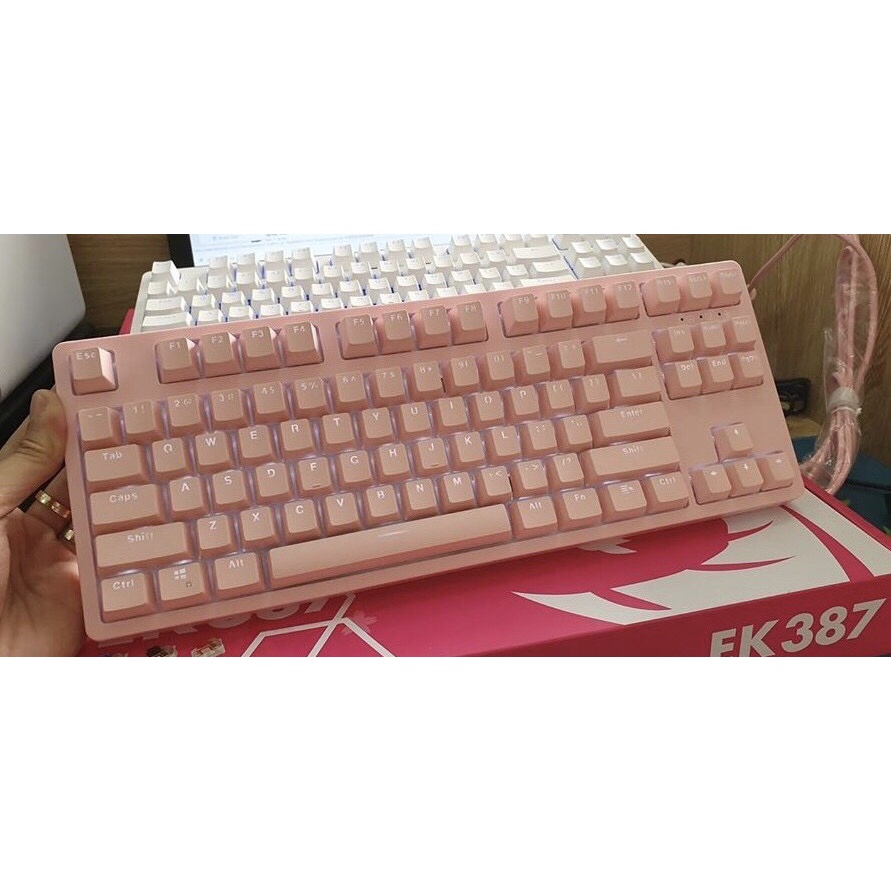 Bàn phím cơ⚡️𝑪𝒂𝒎 𝒌𝒆̂́𝒕 𝒄𝒉𝒊́𝒏𝒉 𝒉𝒂̃𝒏𝒈⚡️E-Dra EK387 Dream Pink, led đơn trắng nhiều chế độ đẹp mắt, gõ êm tay