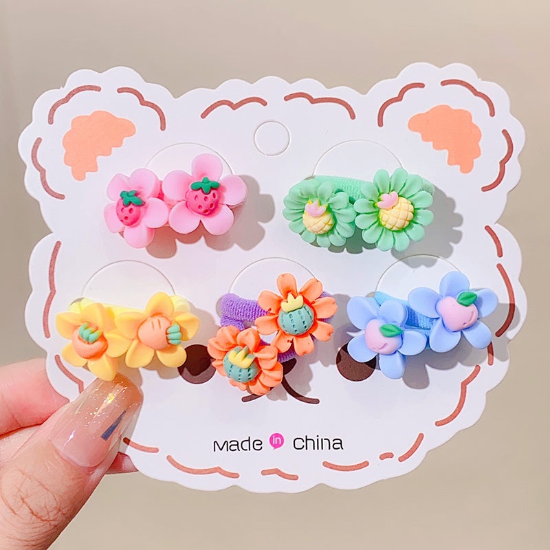 Set 10 Dây Cột Tóc Co Giãn Hình Hoa Quả Dễ Thương Cho Bé Gái