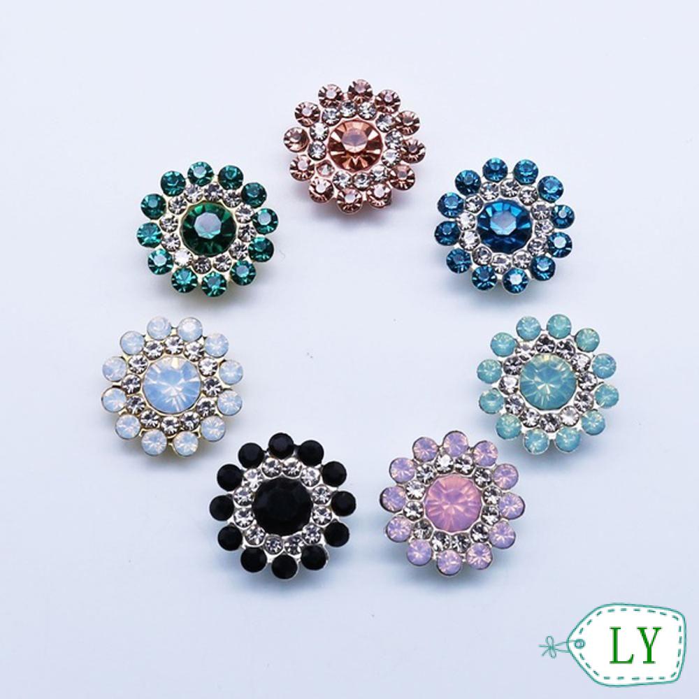 Set 10 Cúc Áo 14mm Bằng Thép Đính Đá Pha Lê Lấp Lánh Nhiều Màu Sắc
