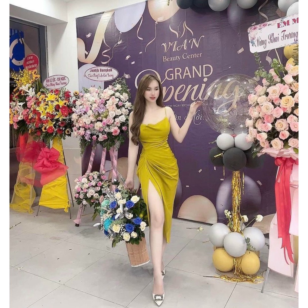 Đầm Ôm Body 2 Dây Xẻ Tà  Thời Trang Nữ Sam Closet Free Size 40-55kg