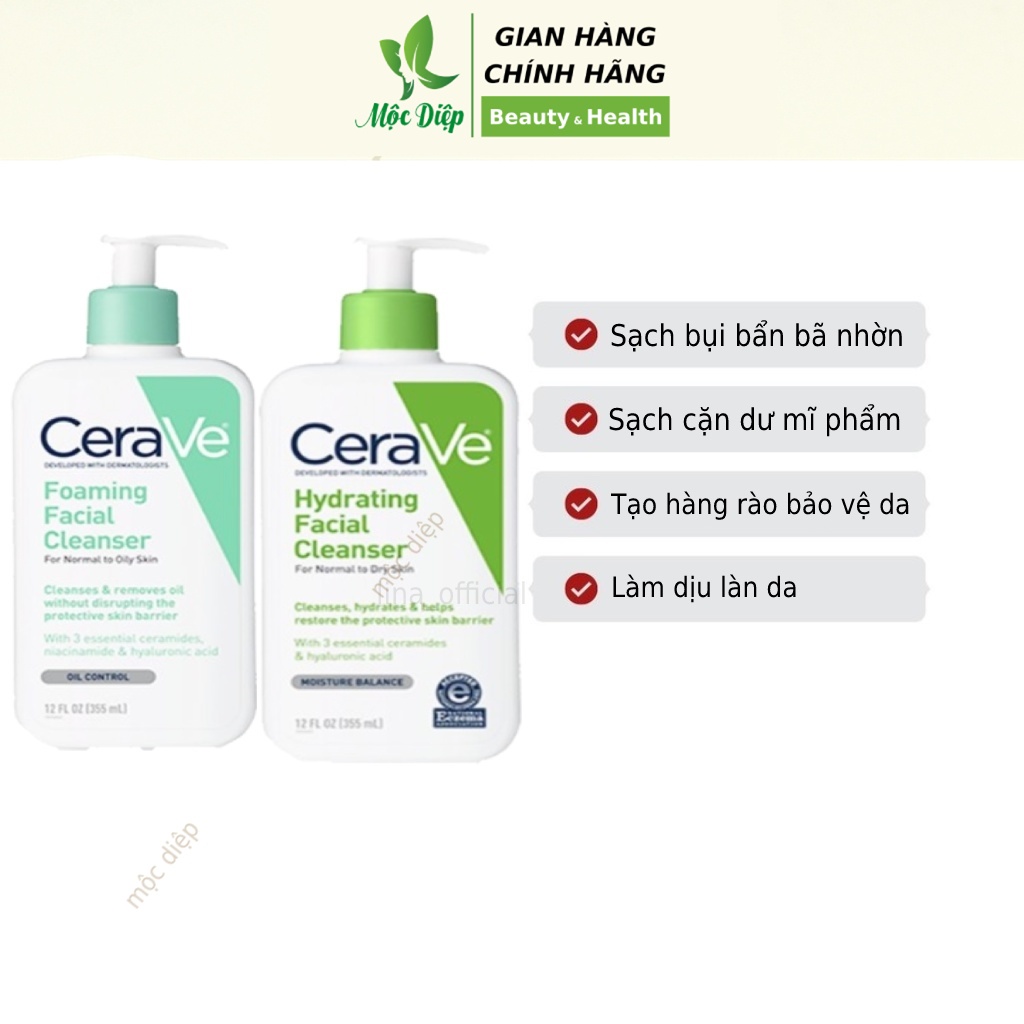 Sữa rửa mặt Cerave 236ml dịu nhẹ dành cho da dầu da khô Foaming Facial Cleanser Pháp - Mộc Diệp