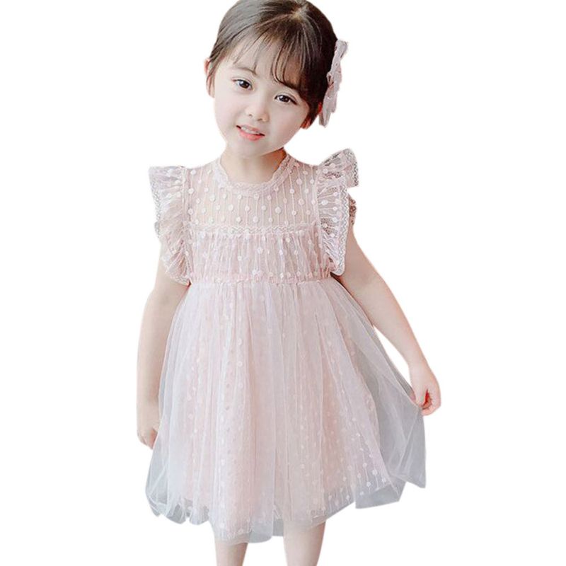 Đầm Lưới Dài Ngang Gối Màu Sắc Trơn Phong Cách Công Chúa Cho Bé Gái