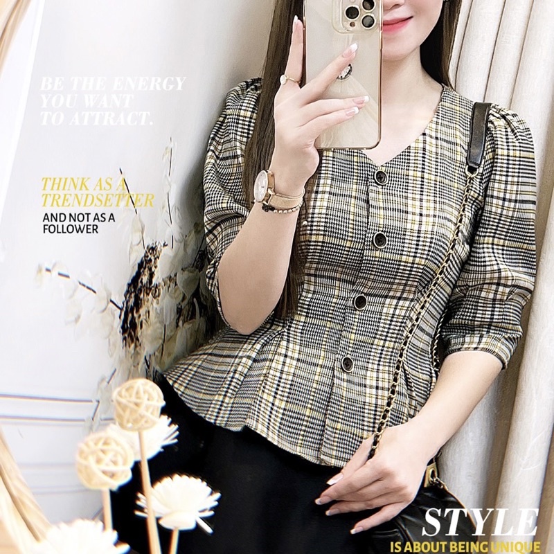 Áo công sở kẻ G450 mẫu mới 2022 che bụng mỡ tôn vòng 1 - GEM Fashion