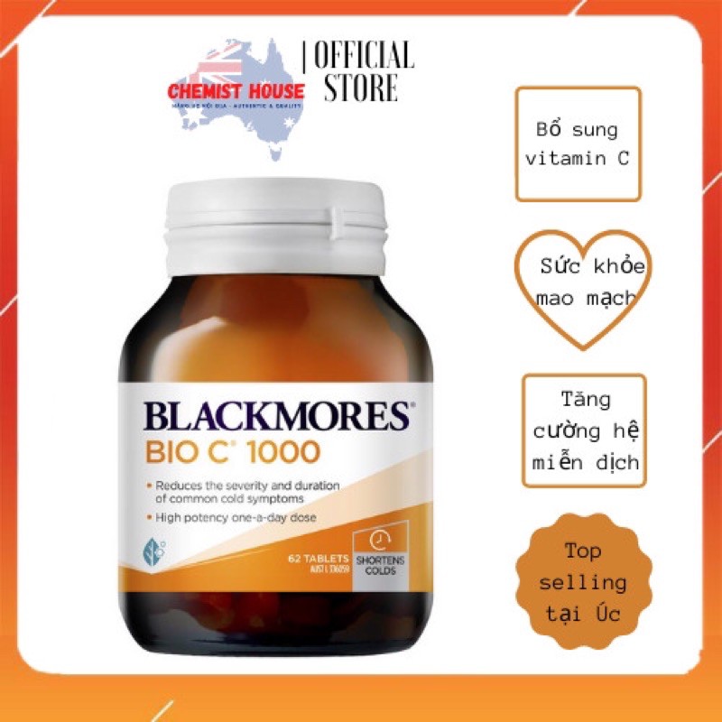 [Hàng Chuẩn ÚC] Blackmores Bio C 1000 - Viên uống bổ sung C 1000mg 62 viên DATE 2023