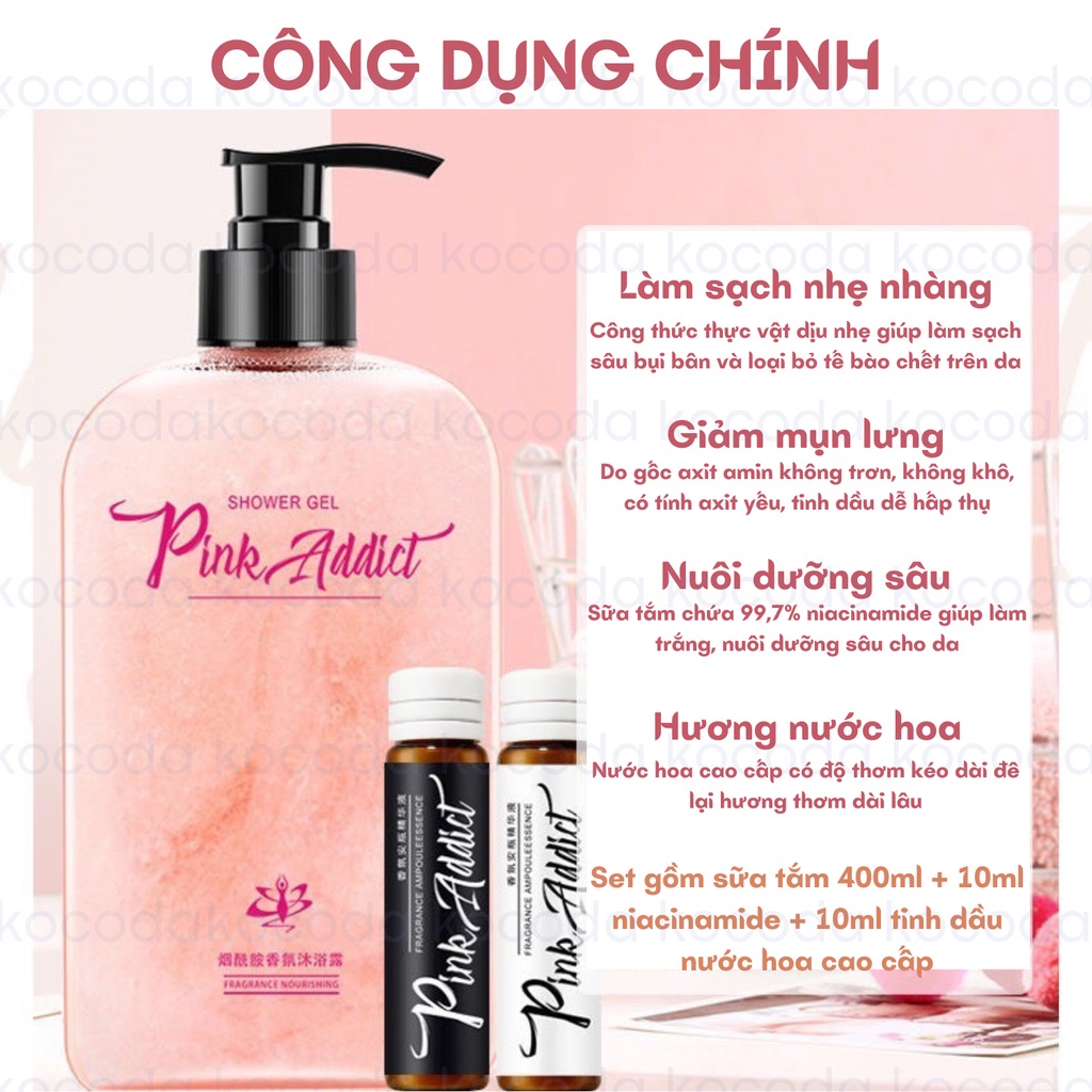 Sữa tắm nước hoa Pink Addict 420ml Sáng Da, Dưỡng Ẩm, Mờ Thâm mụn sữa tắm tự pha Perfume Shower Gel