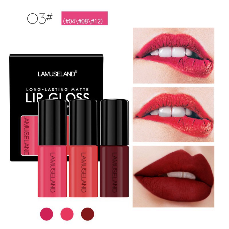 Set 3 thỏi son bóng LAMUSELAND chống thấm nước và bền màu chuyên dụng cho nữ