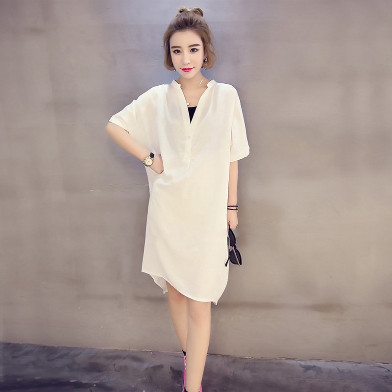 Đầm suông lửng kẻ sọc tay ngắn thời trang mùa hè kích thước L~5XL plus size cho 75kg