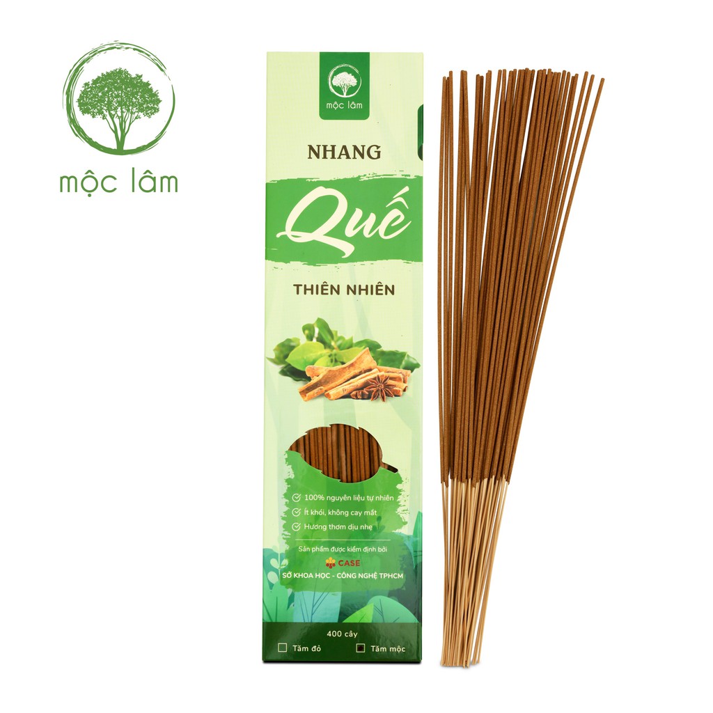 [HỘP 400cây] Nhang Quế Thiên Nhiên MỘC LÂM 38cm - Nhang Sạch, Ít Khói, Hương Thơm Thanh Dịu