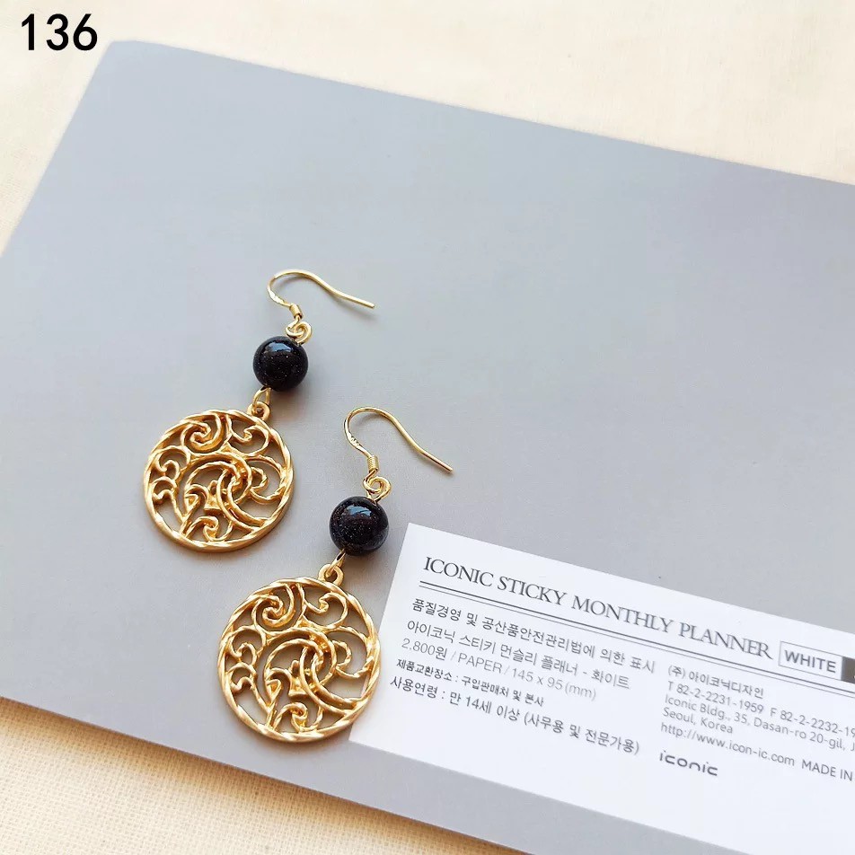 Bông tai nữ BST hạt đá cát tự nhiên mạ vàng 14k Mayconner