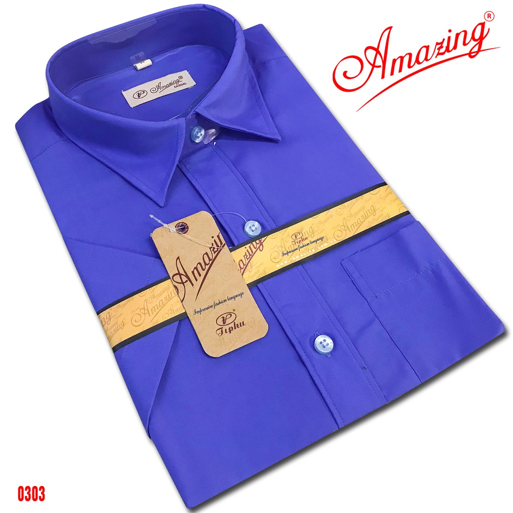 Áo sơ mi nam Amazing, tay ngắn, vạt ngang, form body, vải KT silk màu trơn mượt mà, thoáng mát | BigBuy360 - bigbuy360.vn