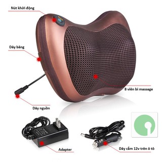 Gối Massage Hồng Ngoại 8 Bi vỏ nâu