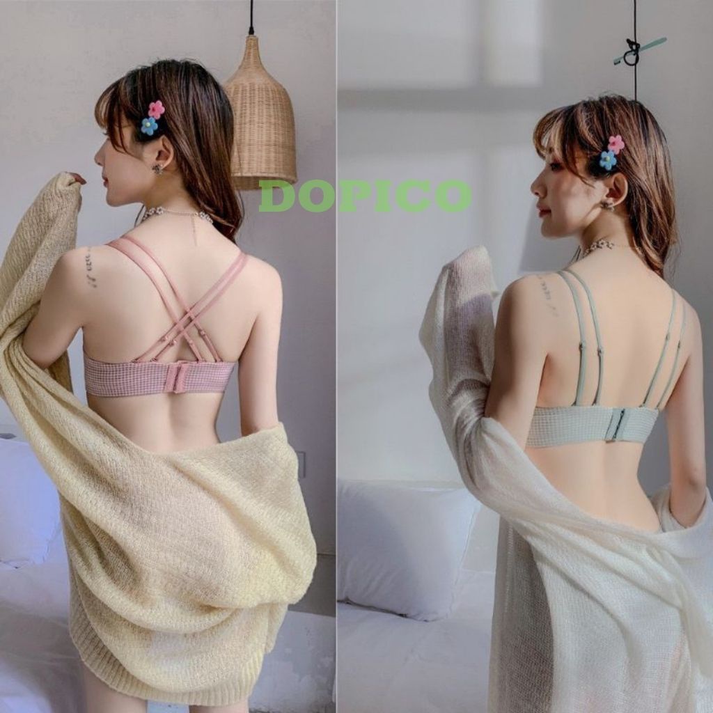 Áo ngực không gọng su nữ nâng ngực đệm vừa caro dây sau mặc được nhiều kiểu DOPICO  A113