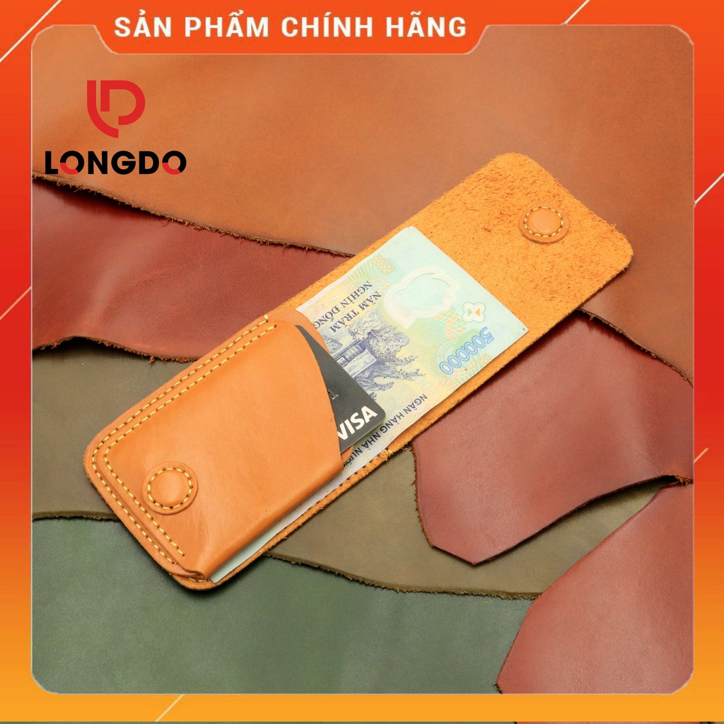 Ví sen 3, ví da mini da bò thật - Bảo hành 5 năm - Hàng chính hãng thương hiệu Longdo Leather