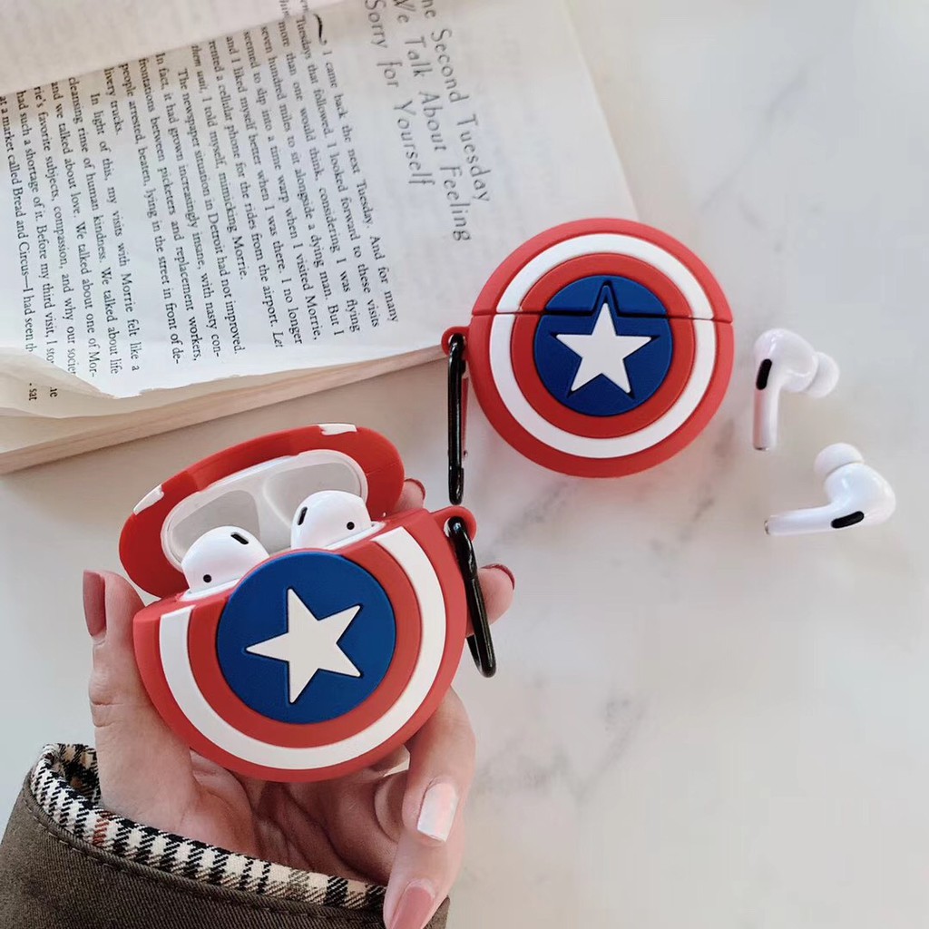 Vỏ Bảo Vệ Hộp Sạc Tai Nghe Airpods 1 / 2 / Pro Hình Khiên Captain America