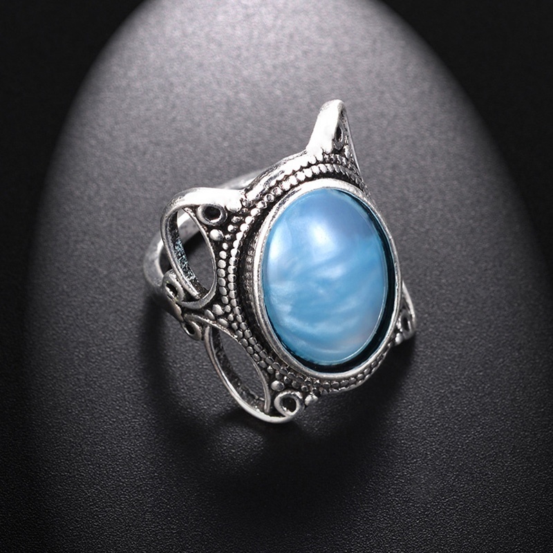 Nhẫn Mạ Bạc Đính Đá Opal Xanh Độc Đáo