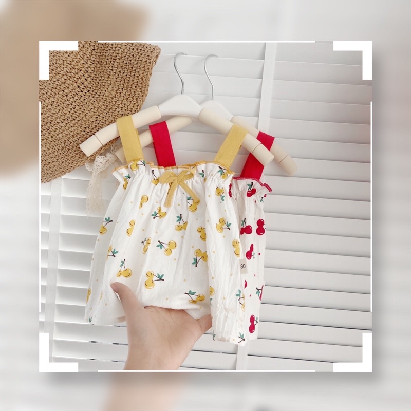 Bộ 2 dây hoạ tiết cherry cho bé gái 8-21kg