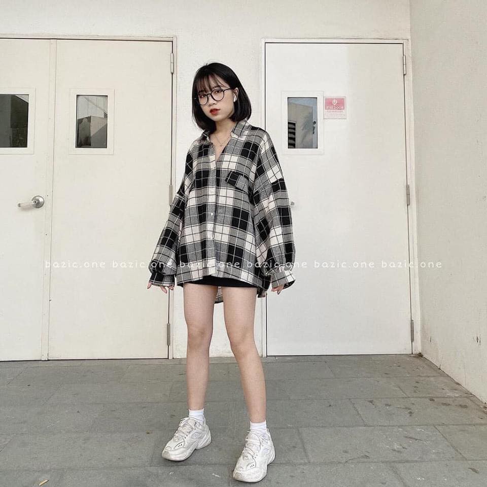 Áo Sơ Mi Nữ 🦋 Sơ Mi Kẻ Tay Bồng KOREA 2 Màu 🦋 | BigBuy360 - bigbuy360.vn