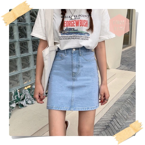 chân váy bò chân váy jean jeans FIRST DATE chân váy bò phong cách Hàn Quốc mới eo cao nữ váy chữ A denim