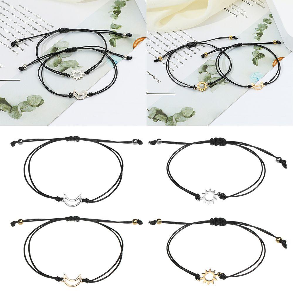 ESPO Set 2 Vòng Tay Dây Bện Màu Đen Mặt Trăng / Mặt Trời Sáng Tạo