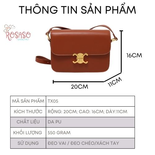 Túi xách nữ đeo chéo đẹp đi chơi da PU cao cấp khóa bướm cá tính dễ thương ROSASO TX06