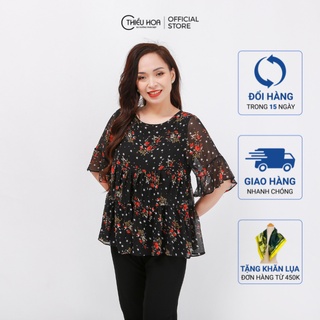  Áo voan nữ trung niên Thiết Kế Tay Bèo Họa Tiết Thanh Lịch Sang Trọng Vải Thoáng Mát  Thương hiệu Thiều Hoa V133 