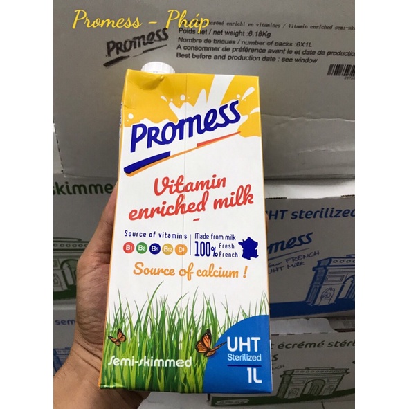 Thùng 6 hộp Sữa ít béo Vitamin Promess - Pháp ( 1 hộp/1L )