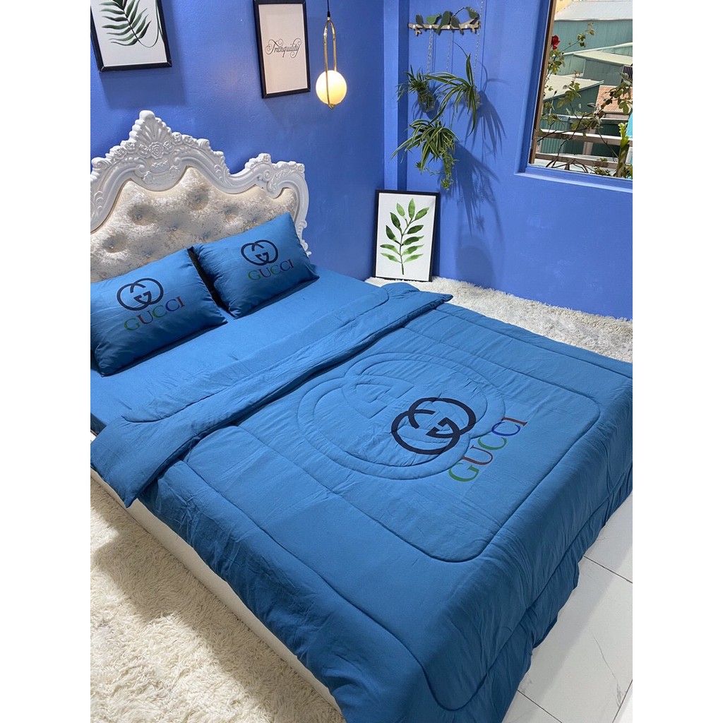 Bộ Chăn Ga Gối Cotton Đũi 5 Món Thương Hiệu