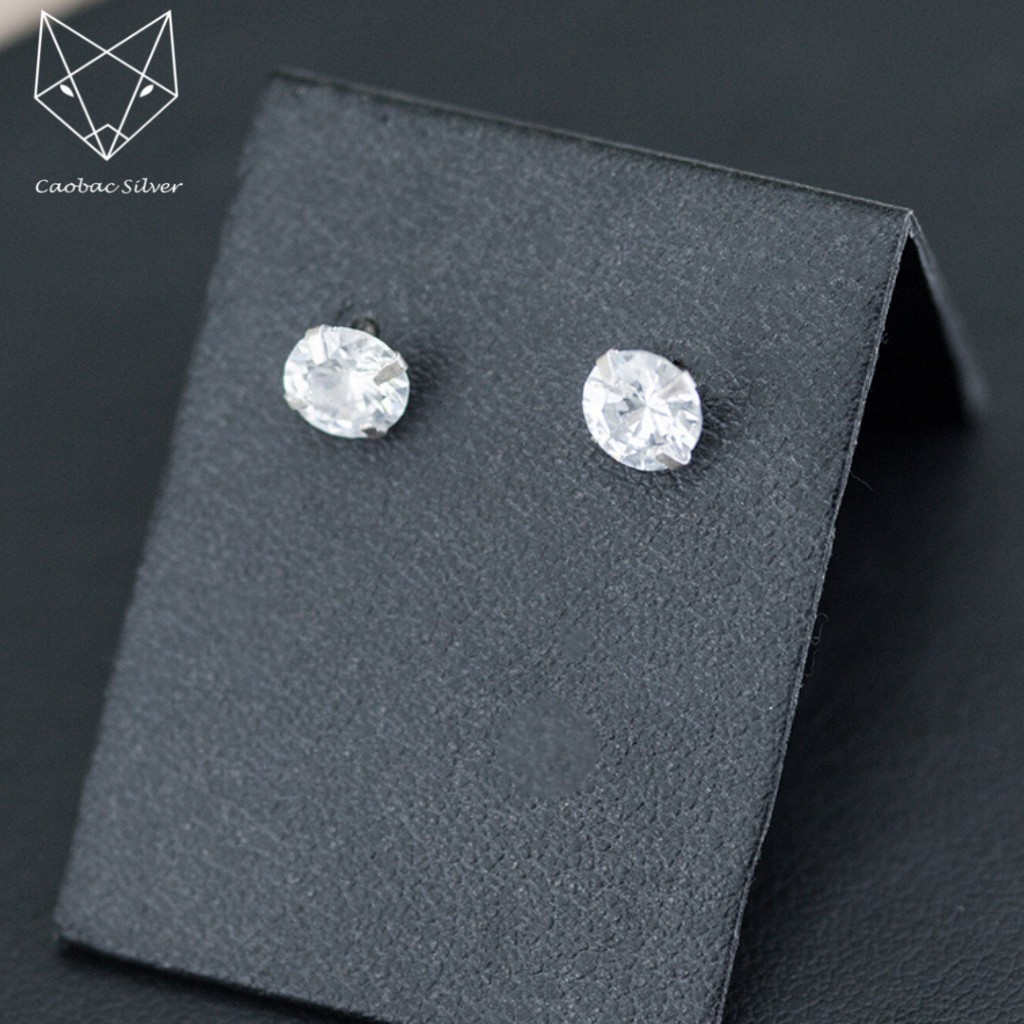 Khuyên Tai Bạc Ta Nụ Đá 4Li Nhỏ Xinh Caobac Silver Mặt Đính Nụ Bạc Đá Độc Đáo Cá Tính Unisex Đơn Giản Cho Nam Và Nữ