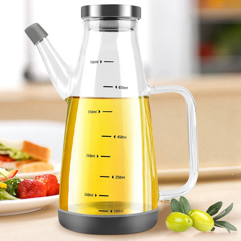 Bình Đựng Dầu Ăn / Giấm Bằng Thủy Tinh Borosilicate Lớn Có Đế Silicone Chống Trượt 25Floz