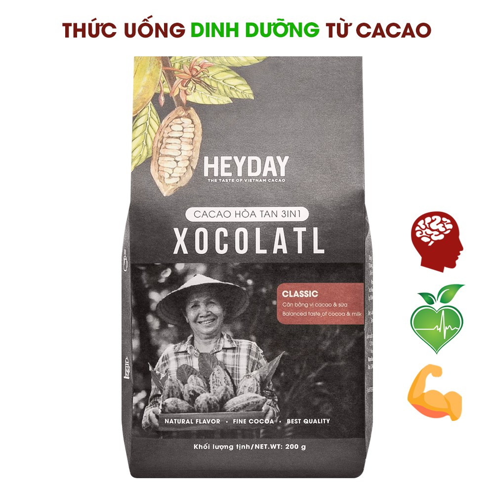 [Mã BMBAU50 giảm 7% đơn 99K] Bột cacao sữa gu đắng dịu HEYDAY Xocolatl Classic túi 200g
