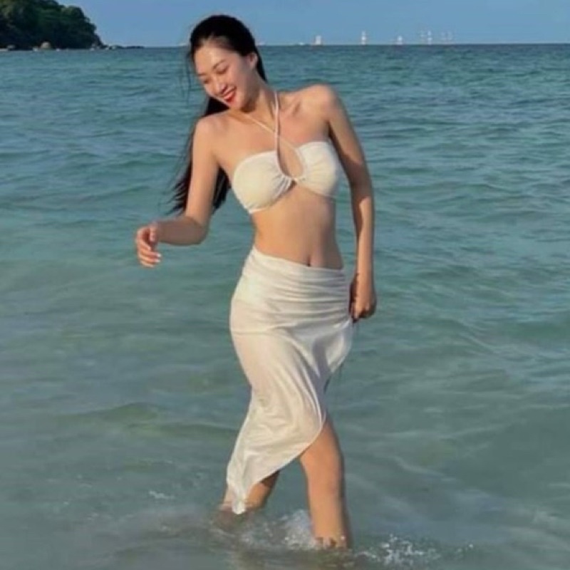 Bikini 3 mảnh đi biển trắng tinh khôi mặc đc nhiều kiểu