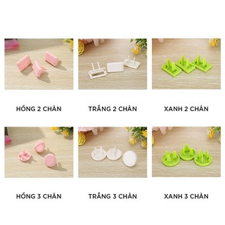 Bịt ổ điện 3 chân cao cấp an toàn cho bé màu xanh có quai tháo