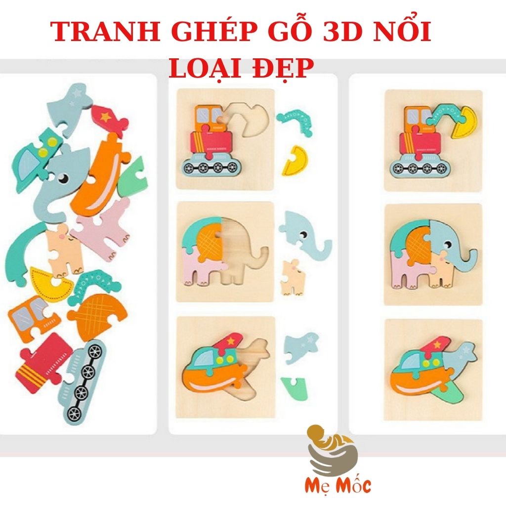 Tranh Ghép Gỗ Nổi 3D Cao Cấp  Cho Bé Vui Chơi Giải Trí Phát Triển Thông Minh Sáng Tạo Shop Mẹ Mốc ,T3DN
