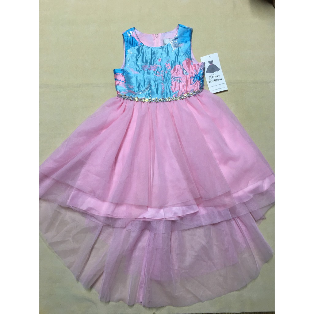Đầm xòe công chúa bé gái 6 tuổi đẹp không tay đính kim tuyến ở eo bụng màu hồng chân váy ren dễ thương hiệu Rare Edition