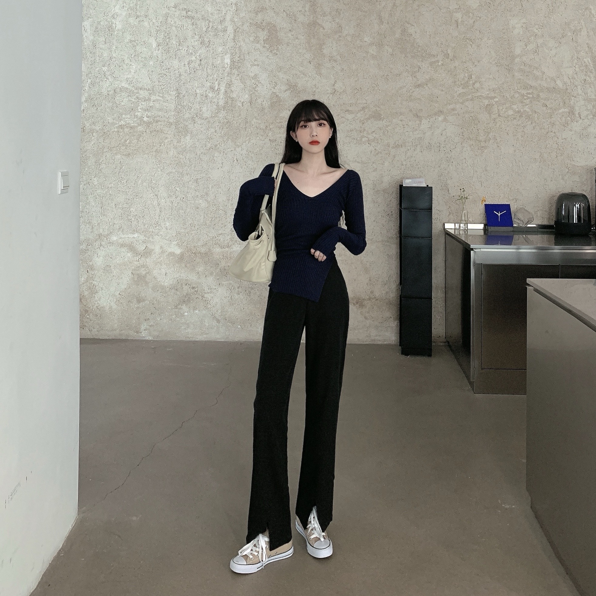 Quần Xiaozhainv thiết kế ống rộng xẻ tà phong cách Hàn Quốc trẻ trung cho nữ | BigBuy360 - bigbuy360.vn