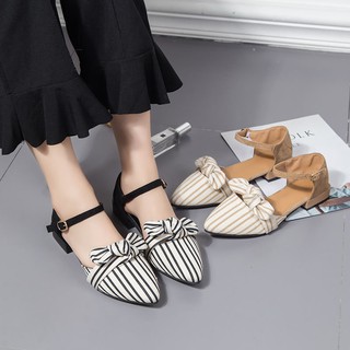 Giày cao gót đế vuông kẻ sọc phong cách hàn quốc - giày sandal giày nữ quai ngang nữ giày quai hậu đế bằng nữ phong cách