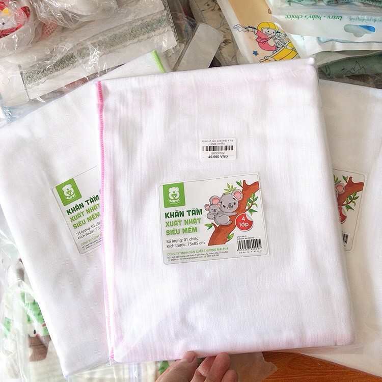 Khăn tắm xuất nhật siêu mềm Mipbi 100% cotton tự nhiên (Túi 1 chiếc 75x85cm)