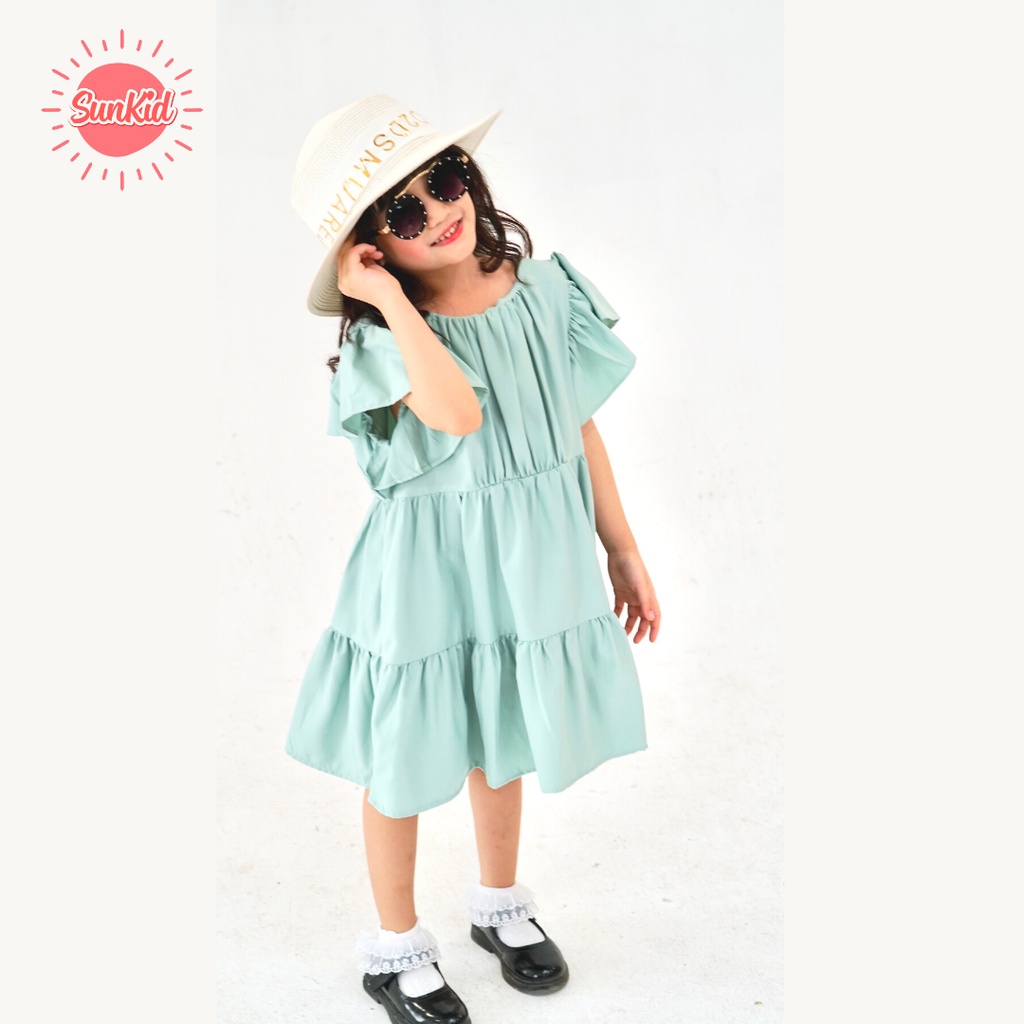 [XẢ KHO] Váy bé gái babydoll trơn vải trượt nhật cao cấp mùa hè Sunkid CT1 màu vàng, xanh 4-12 tuổi