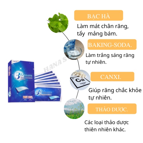 Miếng dán trắng răng tiện lợi 3D White Teeth Whitening Strips Mỹ Phẩm Hana Miếng Dán chăm sóc răng Hộp 7 Miếng