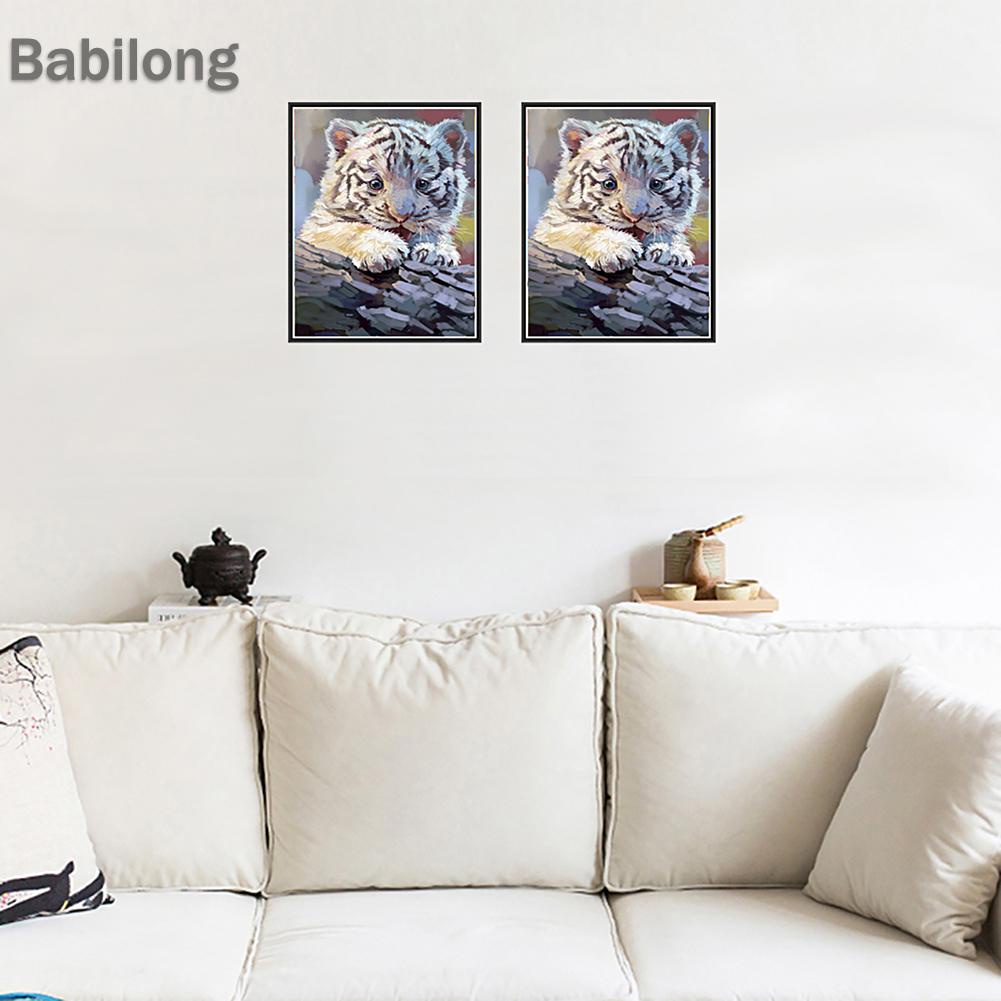 Tranh thêu chữ thập đính đá kim cương 5D DIY hình vẽ hổ con