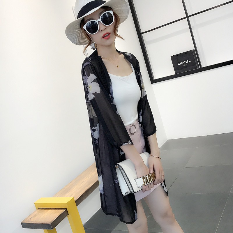 Kimono họa tiết hoa - Ảnh Thật- Hàng có sẵn - Hàng nhập khẩu 100% - Áo choàng, áo lưới , kimono đi biển , đi chơi