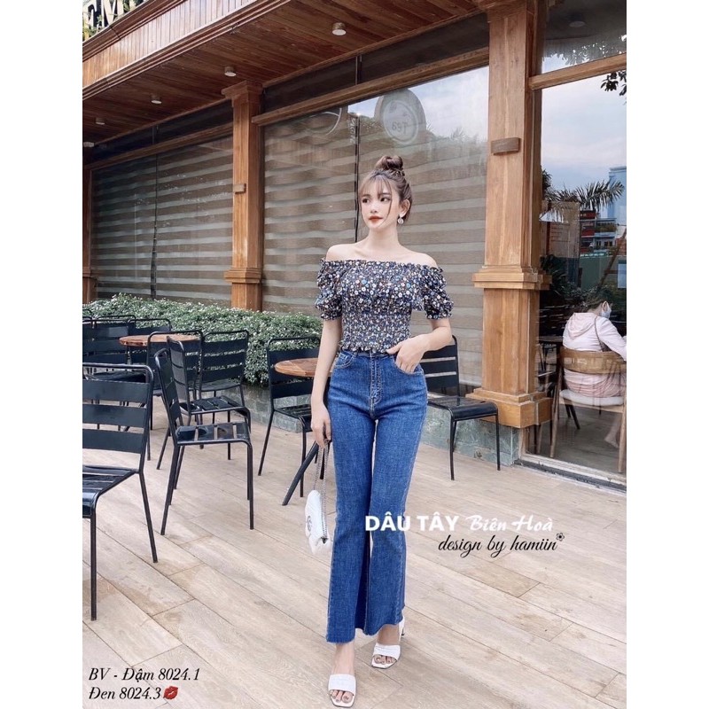 Quần bò ống loe siêu xinh. 2 màu xanh đậm, đen. Size S M L