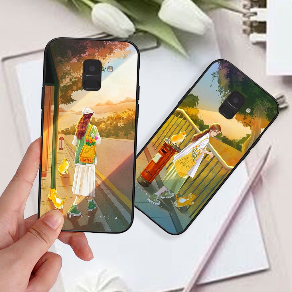 Ốp Samsung A8 2018 / A8 Plus / A8+ bộ hình cô gái và mèo cưng xinh xắn dễ thương cực đẹp