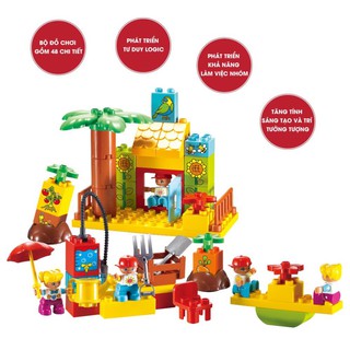 Bộ đồ chơi lắp ghép, ghép hình smoneo duplo Nông trại hạnh phúc 48 chi tiết Toyhouse 55006