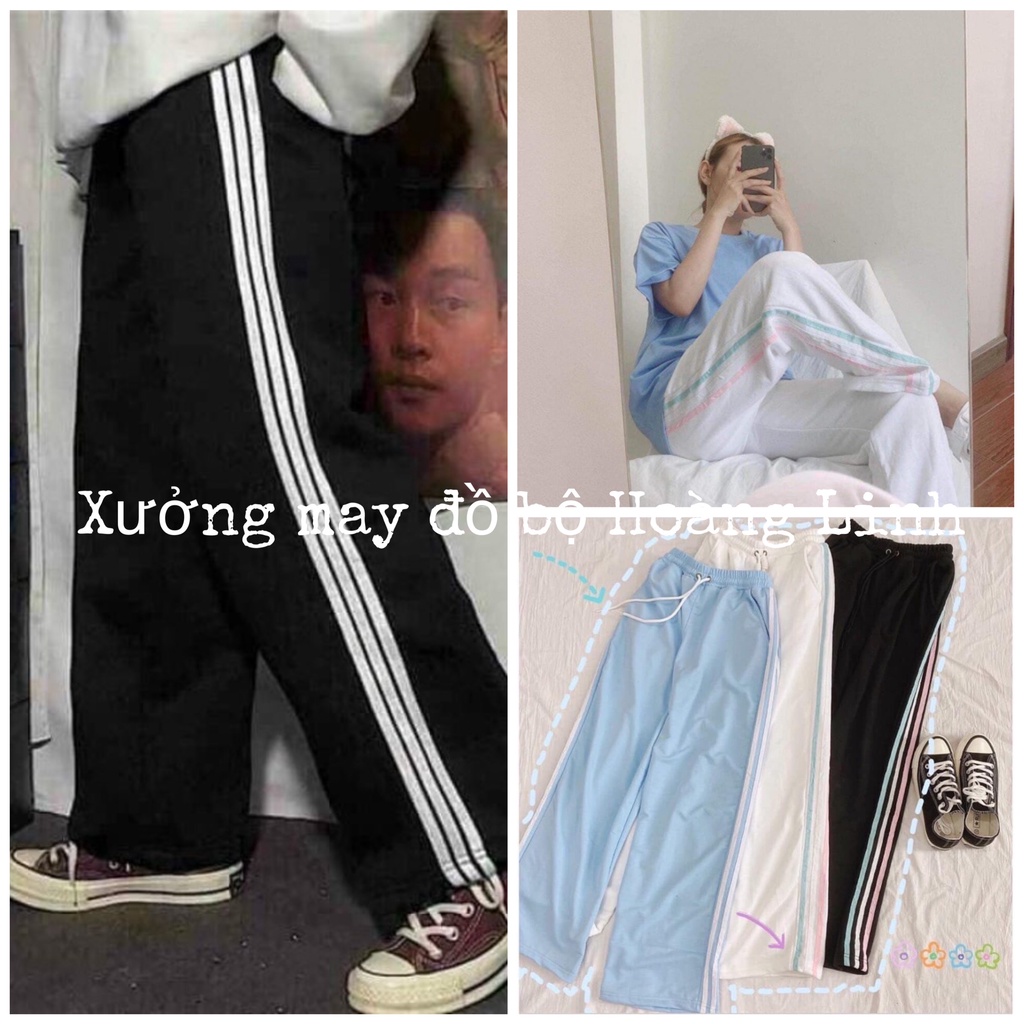 Quần suông ống rộng nữ 3 sọc cầu vồng - Culottes thể thao, quần thun dài mặc ở nhà đi tập cá tính ulzzang