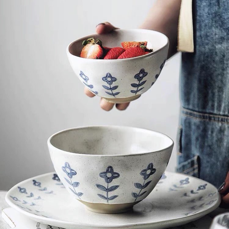 Bộ bát đĩa chén gốm sứ cao cấp - Họa tiết hoa vintage